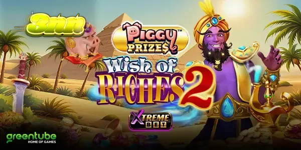 Interface do jogo Piggy Prizes Wish of Riches 2 com elementos visuais temáticos